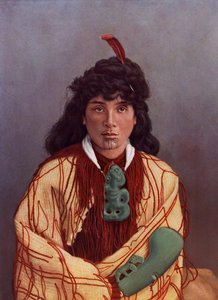 Retrato de uma jovem mulher Maori, Susan Rotorua, c.1890 (cor litho após uma impressão de albume)